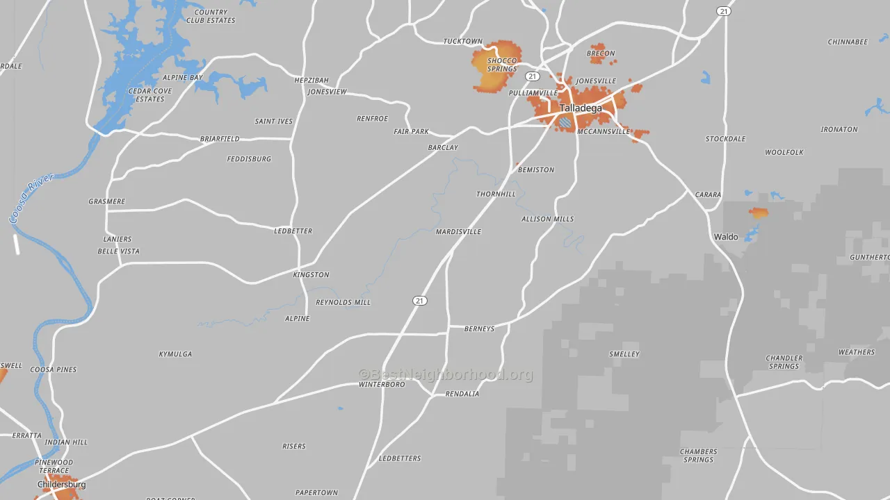 Bike Grade map of Talladega County, AL