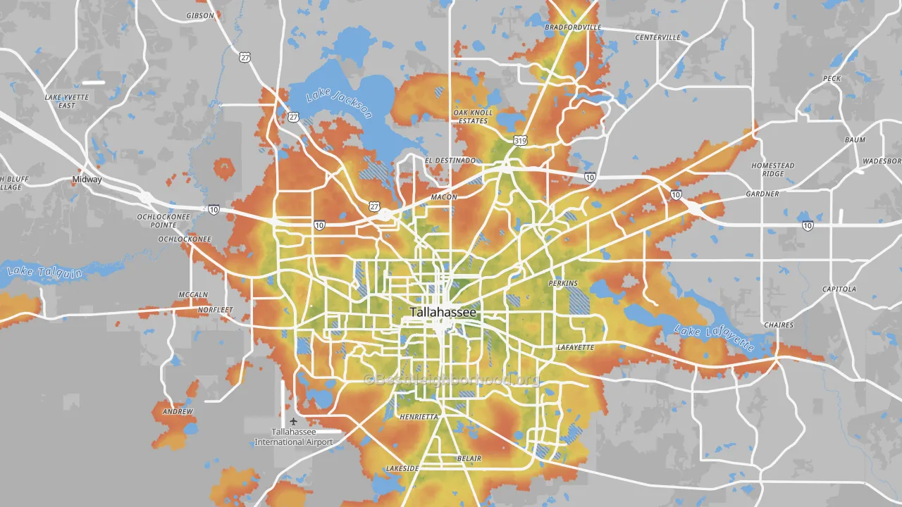 Bike Grade map of Tallahassee, FL