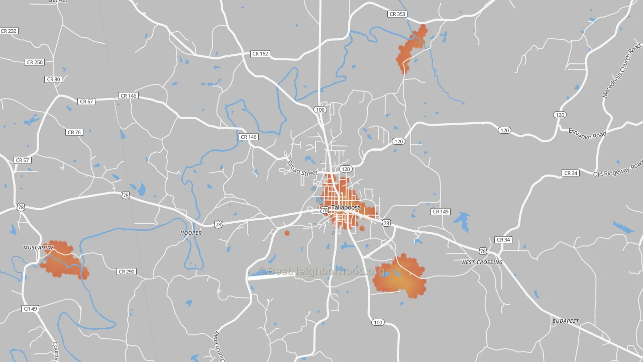 Bike Grade map of Tallapoosa, GA