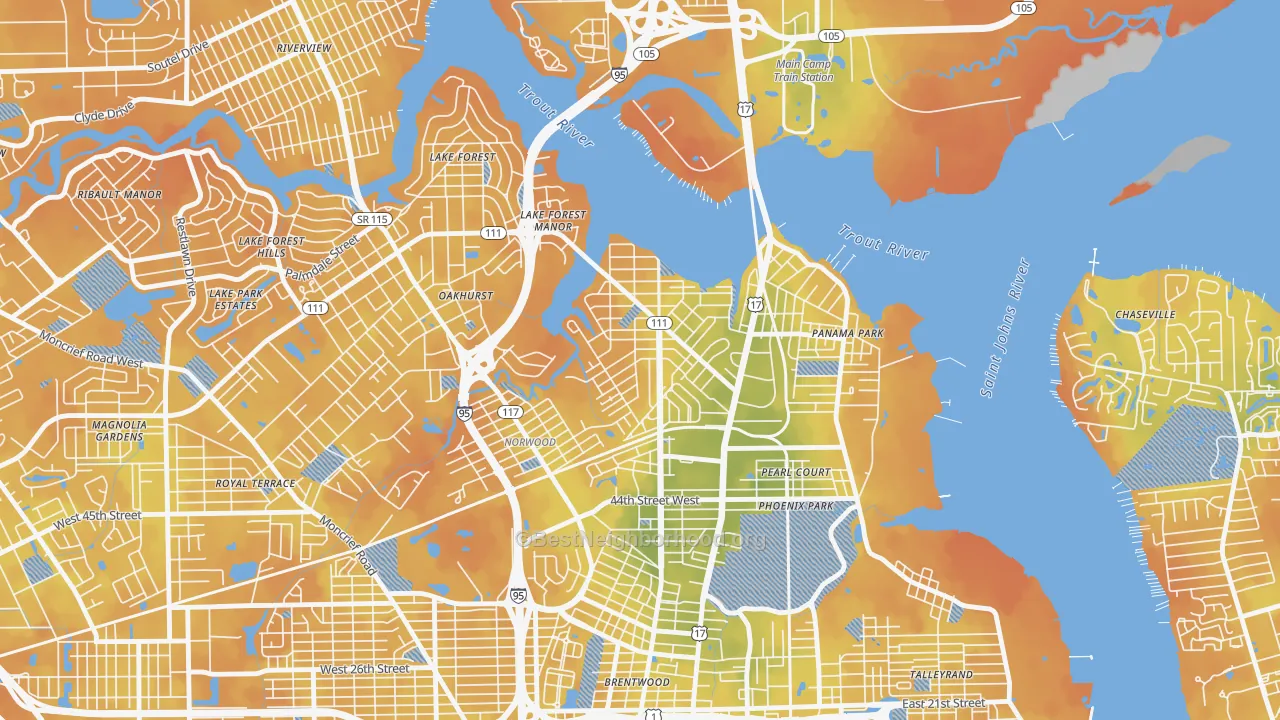 Bike Grade map of Tallulah-North Shore, Jacksonville, FL