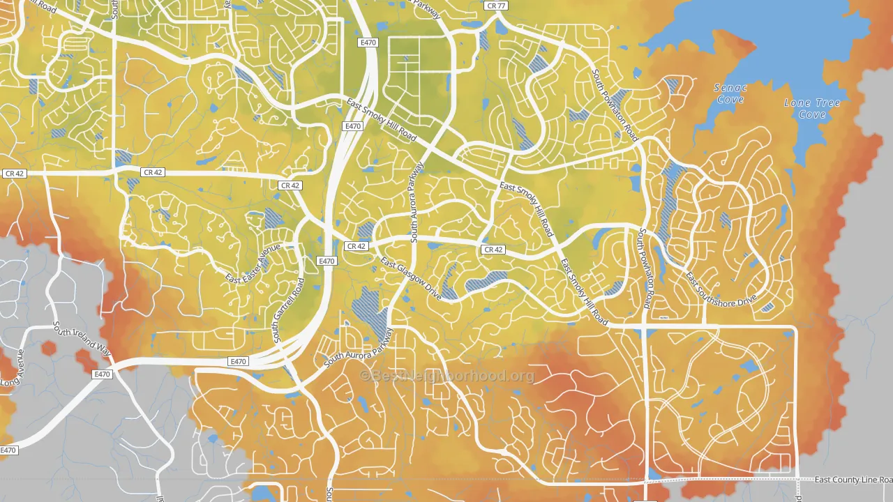 Bike Grade map of Tallyn's Reach, Aurora, CO