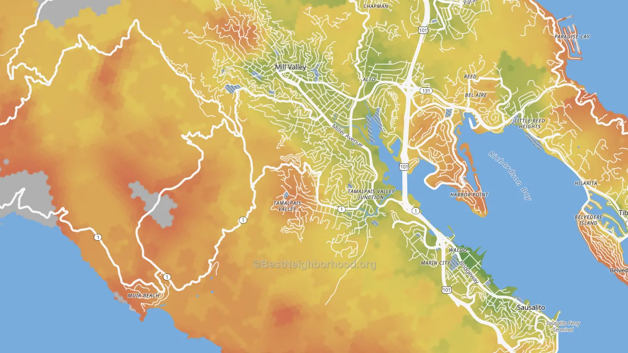 Bike Grade map of Tamalpais-Homestead Valley, CA
