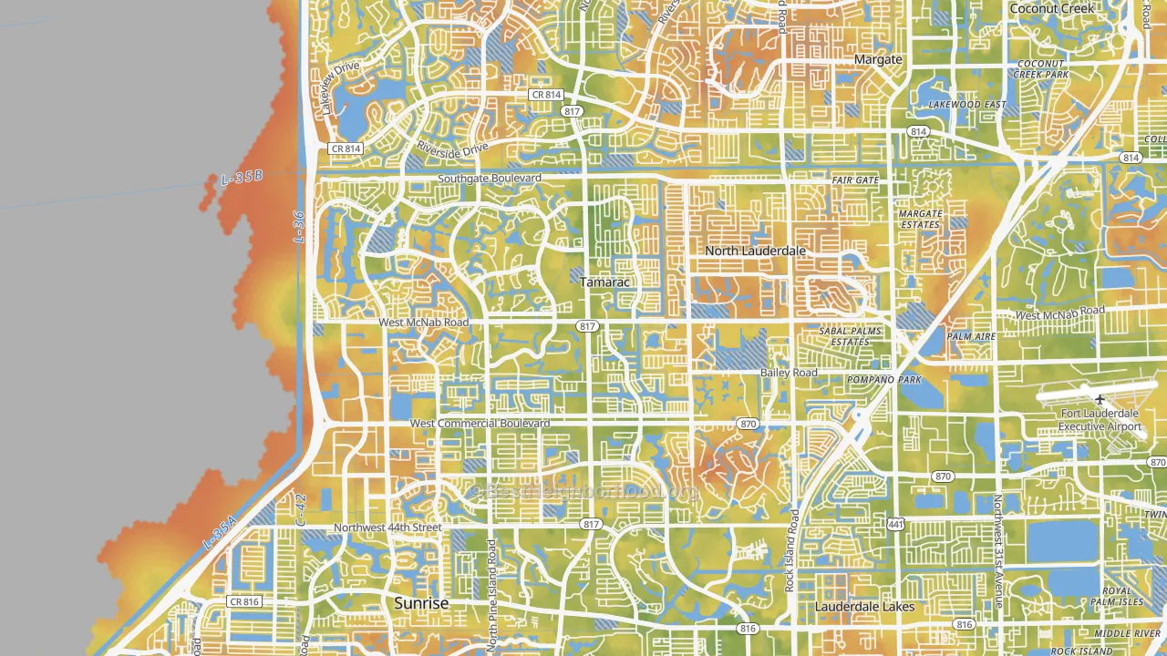 Bike Grade map of Tamarac, FL
