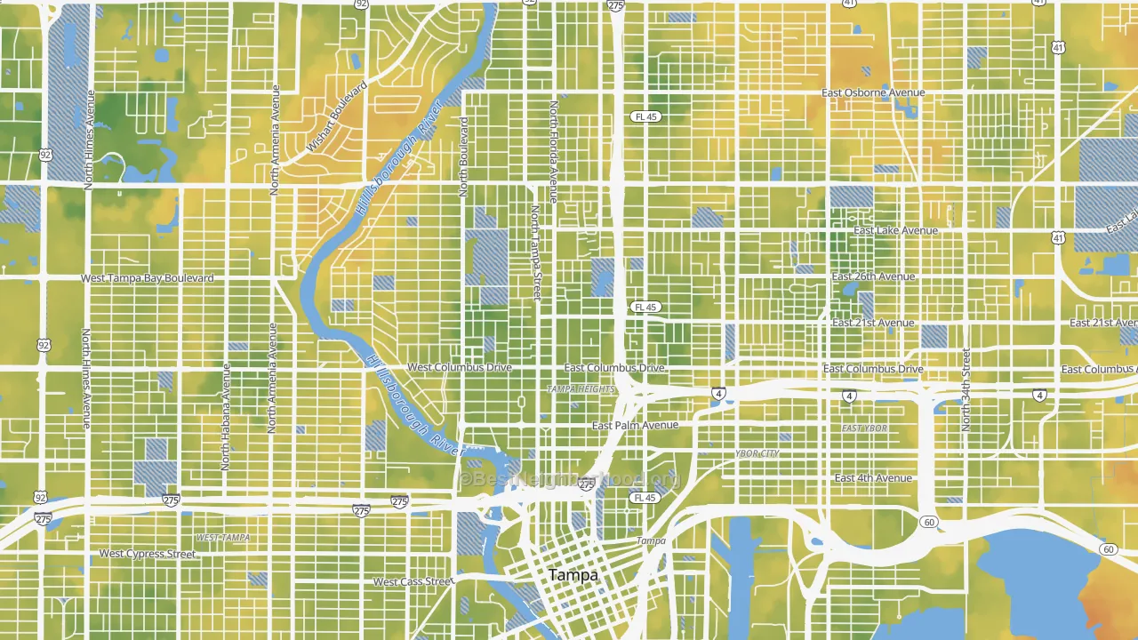 Bike Grade map of Tampa Heights, Tampa, FL