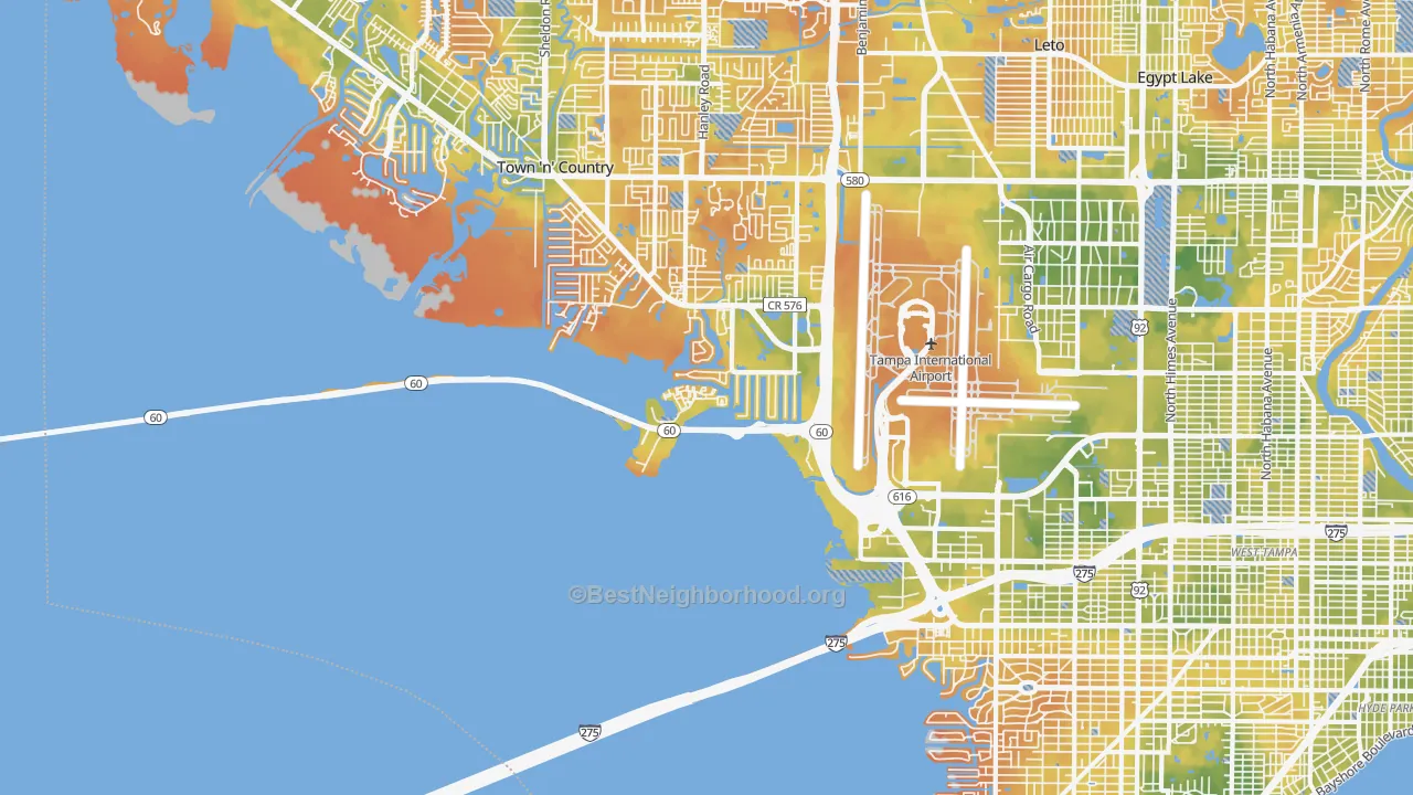 Bike Grade map of Tampa International Airport Area, Tampa, FL