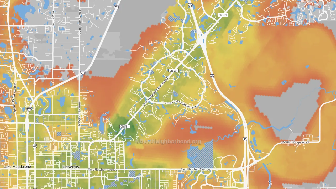 Bike Grade map of Tampa Palms, Tampa, FL