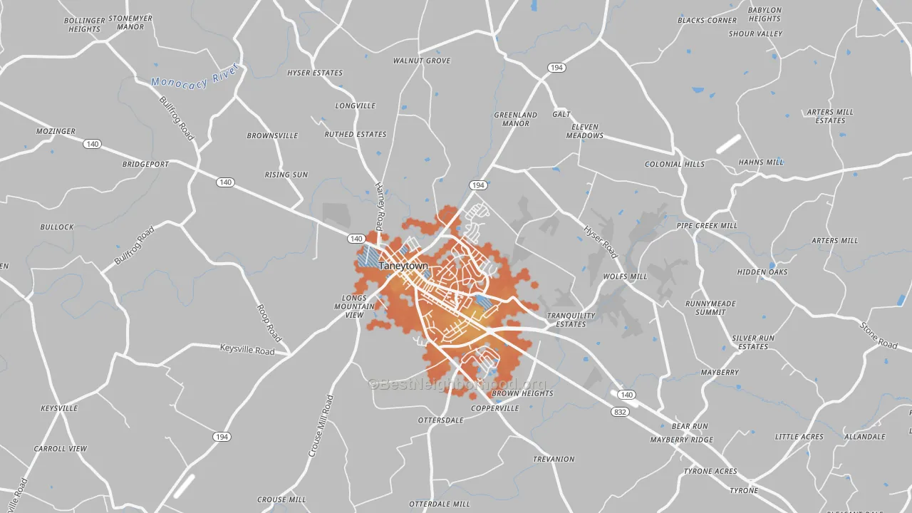 Bike Grade map of Taneytown, MD