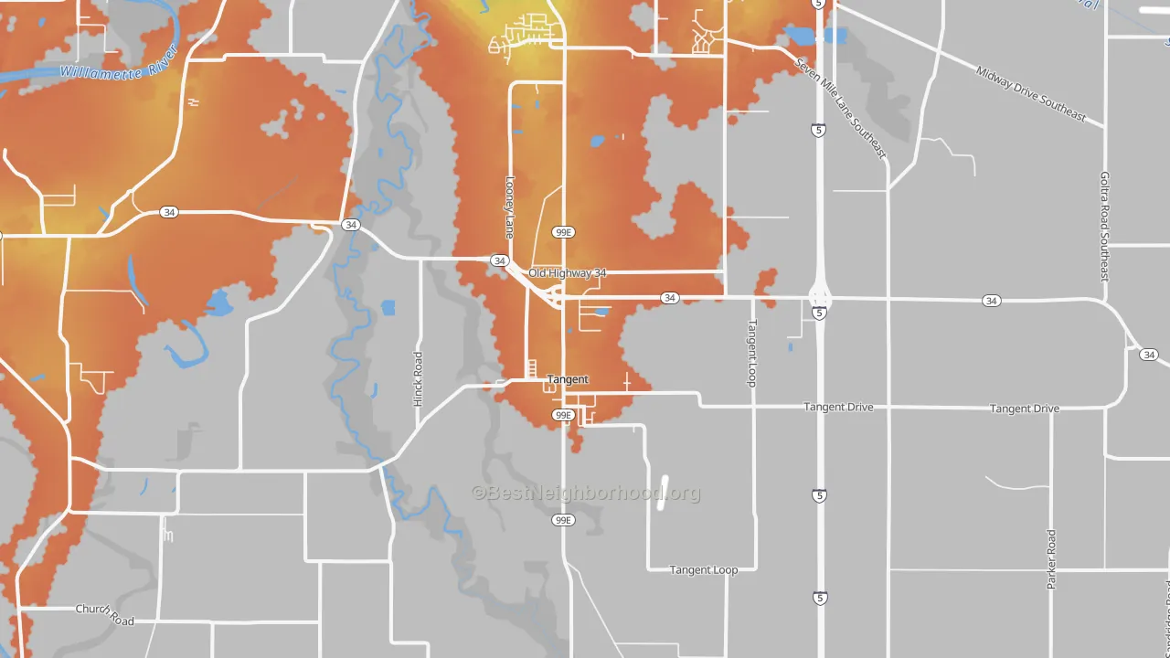 Bike Grade map of Tangent, OR