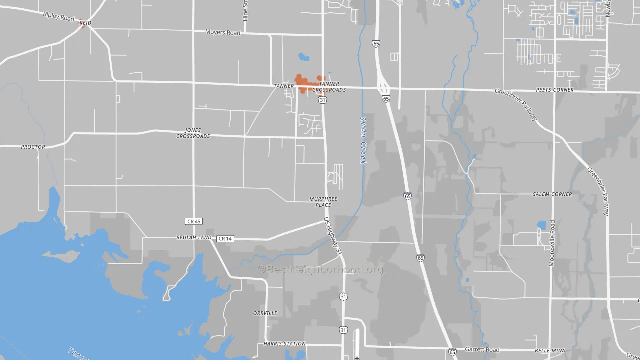 Bike Grade map of Tanner, AL