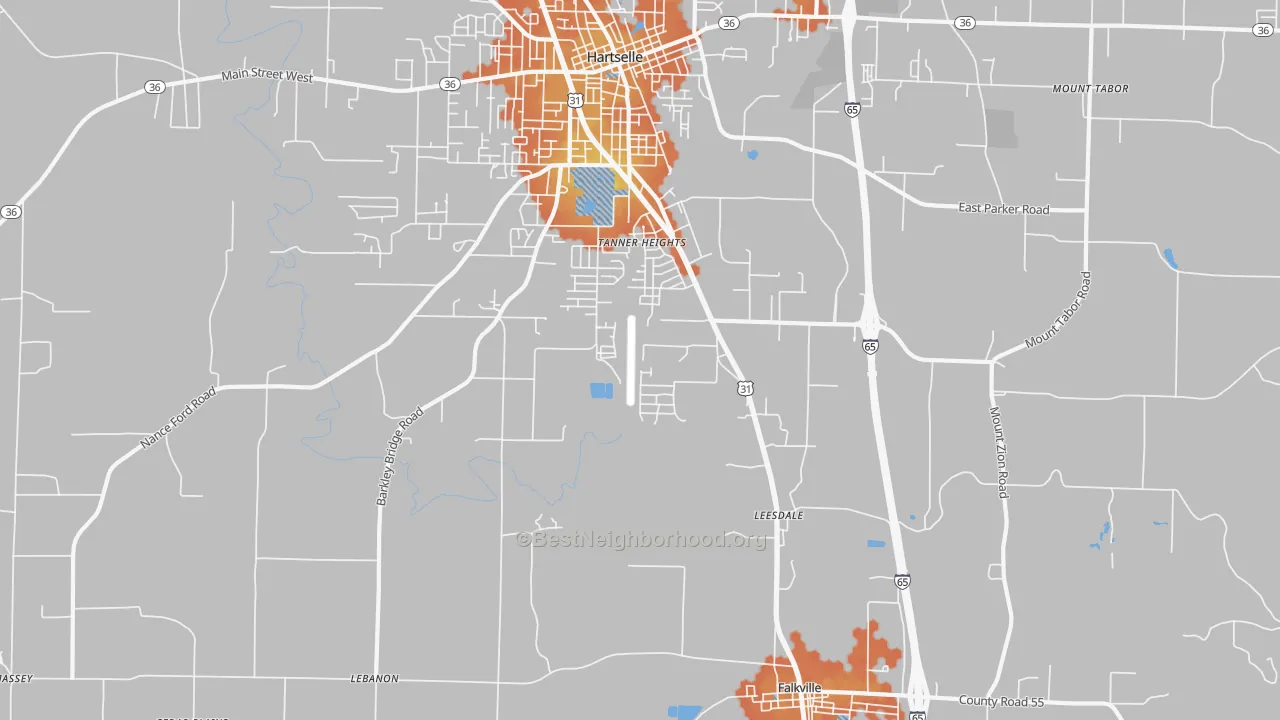 Bike Grade map of Tanner Heights, AL