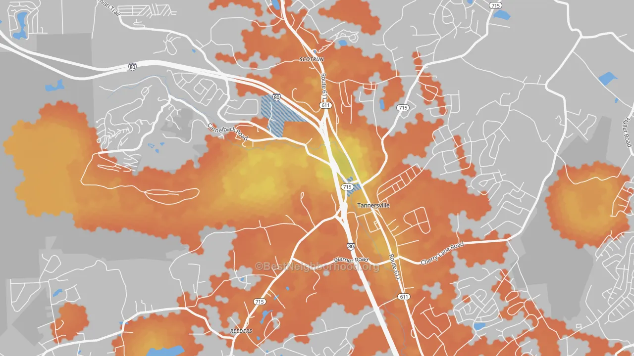 Bike Grade map of Tannersville, PA