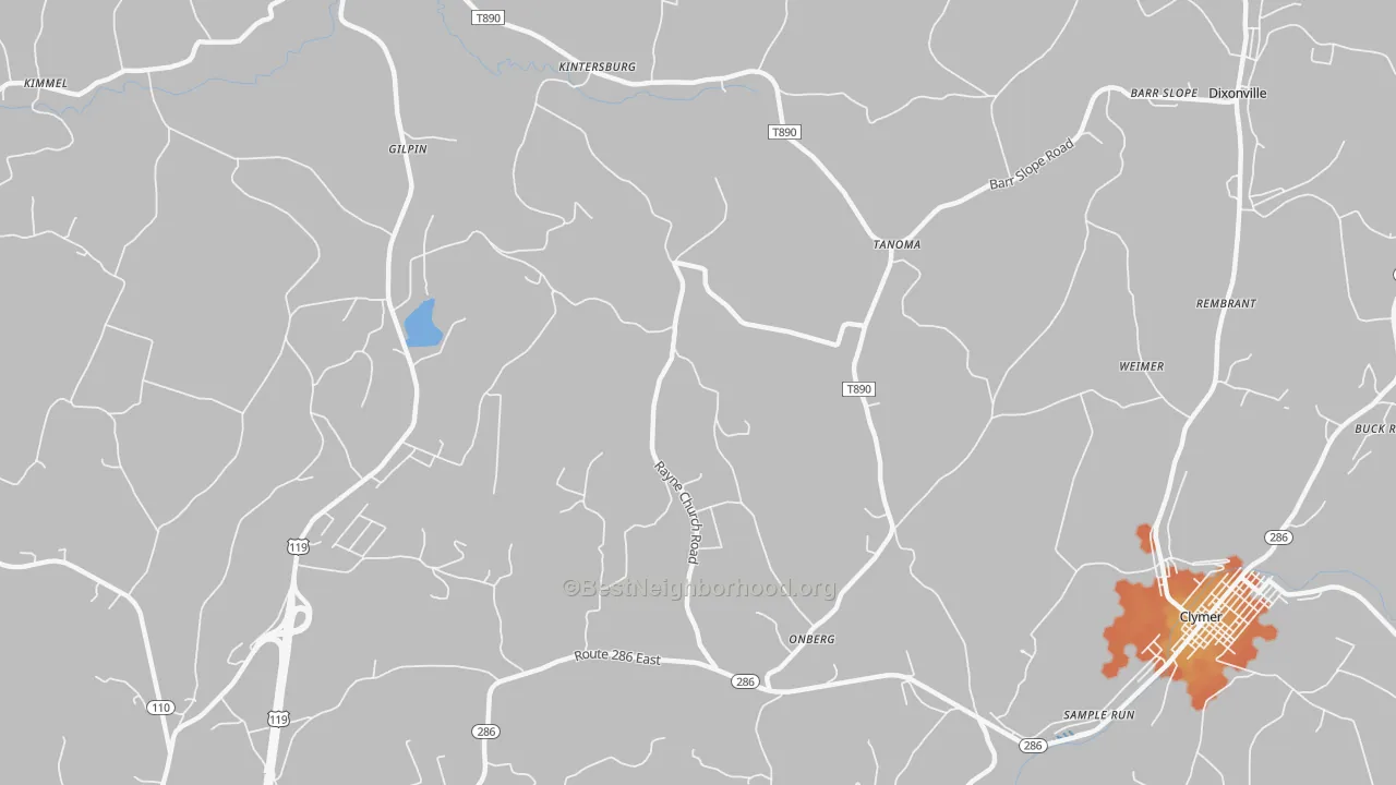 Bike Grade map of Tanoma, PA