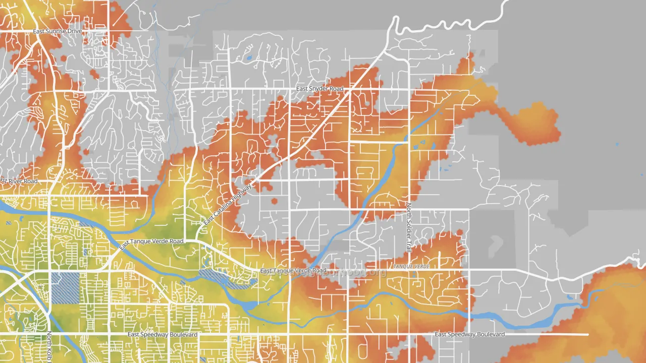 Bike Grade map of Tanque Verde, AZ