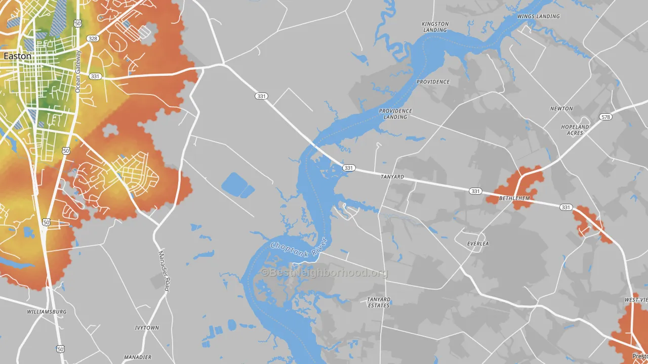 Bike Grade map of Tanyard, MD