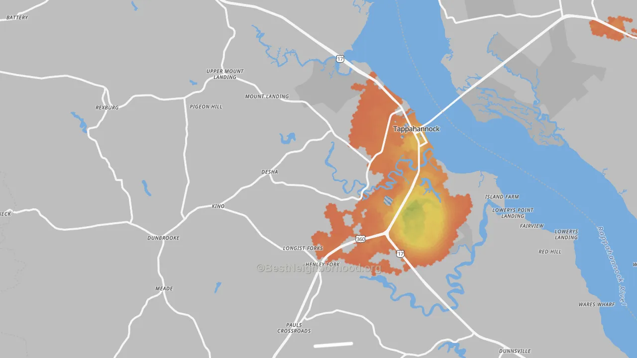 Bike Grade map of Tappahannock, VA