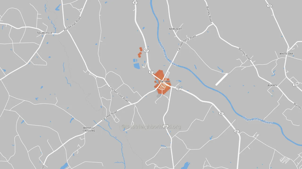 Bike Grade map of Tar Heel, NC