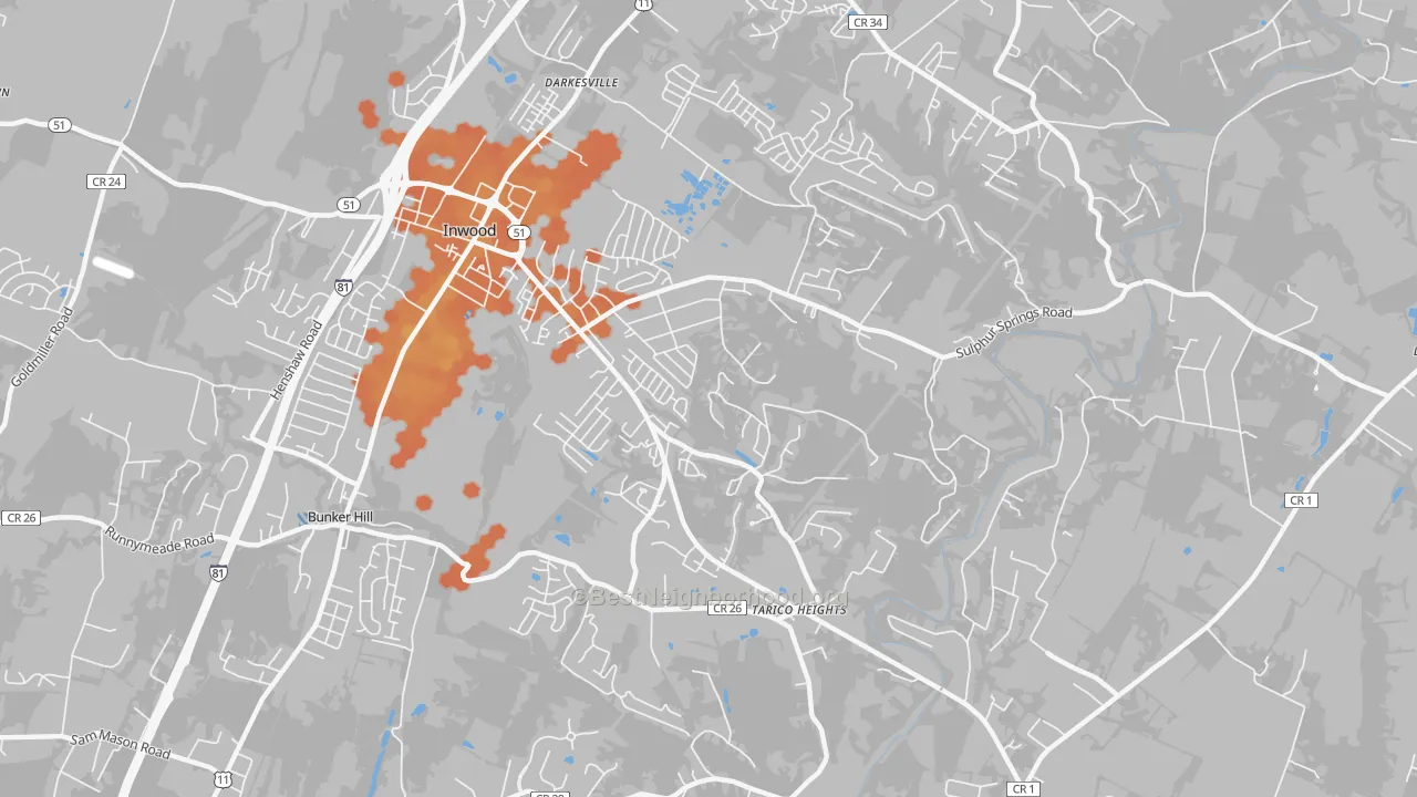 Bike Grade map of Tarico Heights, Inwood, WV