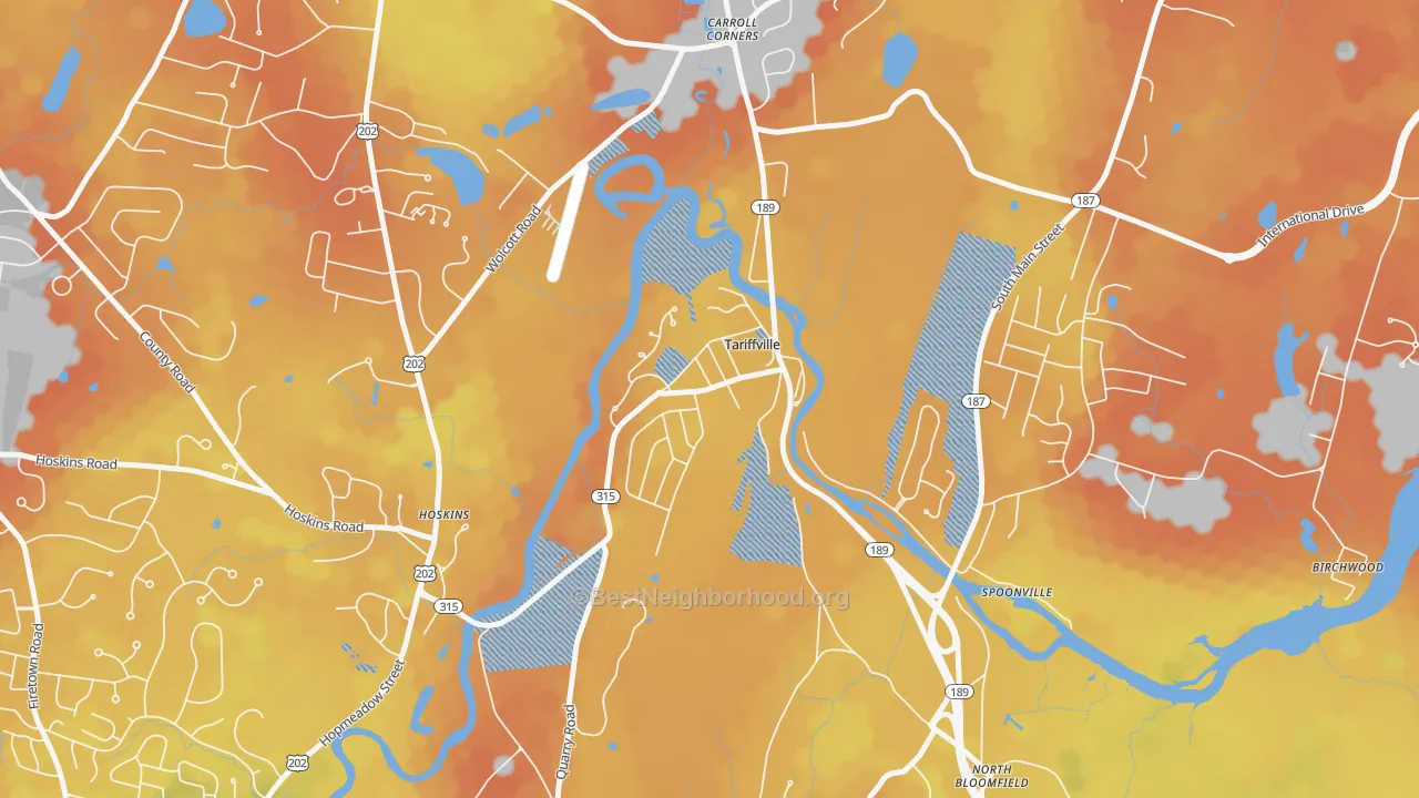 Bike Grade map of Tariffville, CT