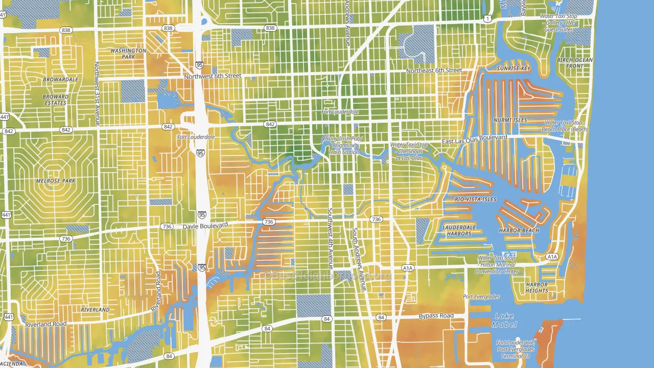 Bike Grade map of Tarpon River, Fort Lauderdale, FL