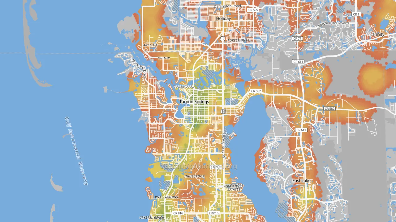 Bike Grade map of Tarpon Springs, FL