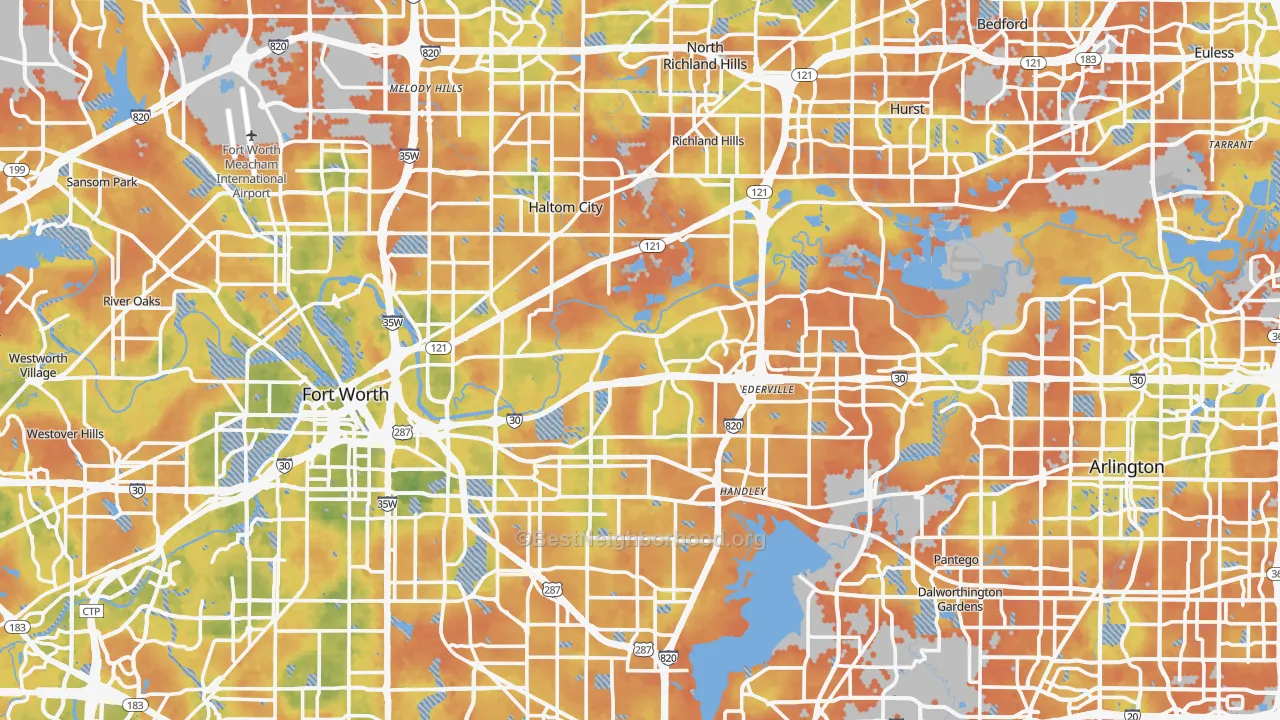Bike Grade map of Tarrant County, TX