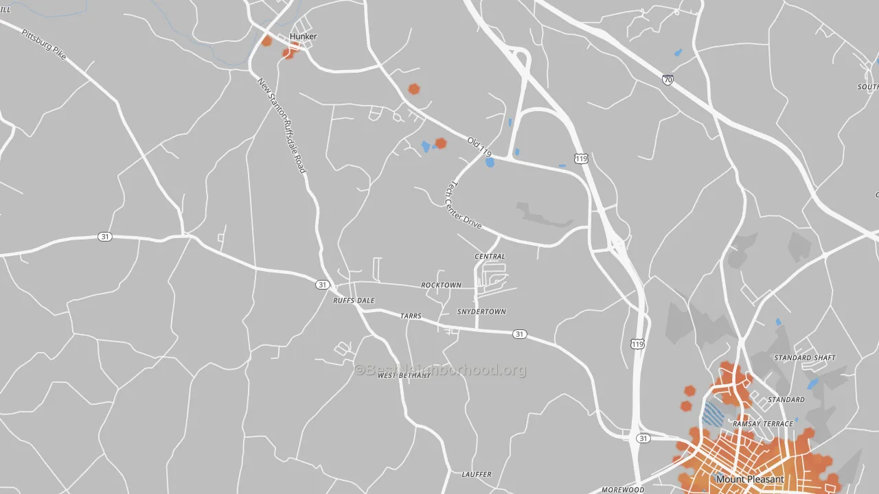 Bike Grade map of Tarrs, PA