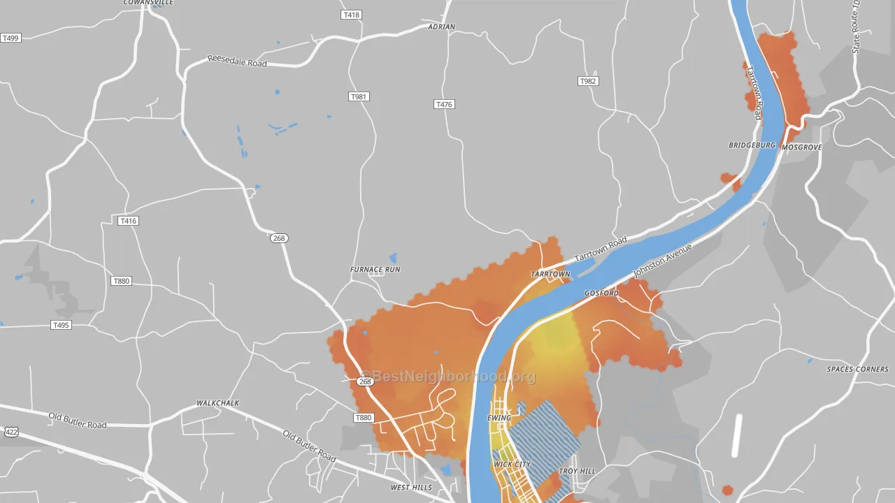 Bike Grade map of Tarrtown, PA