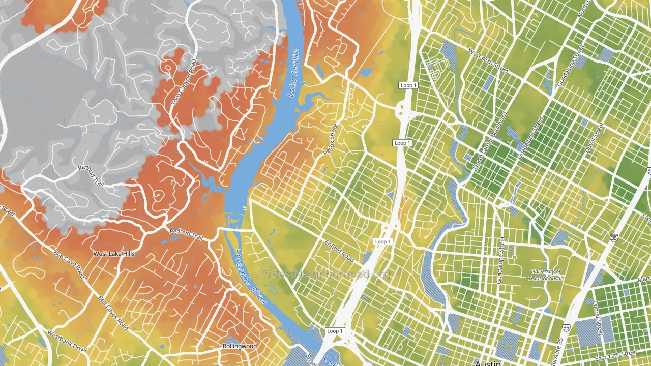 Bike Grade map of Tarrytown, Austin, TX