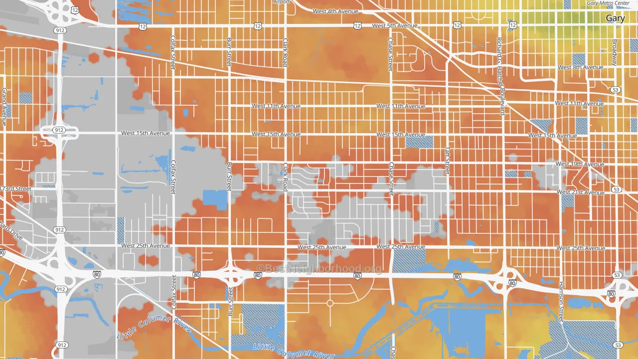 Bike Grade map of Tarrytown, Gary, IN