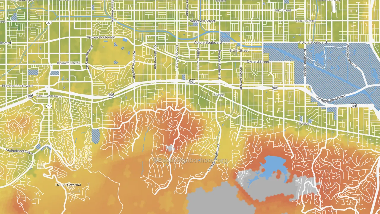 Bike Grade map of Tarzana, CA