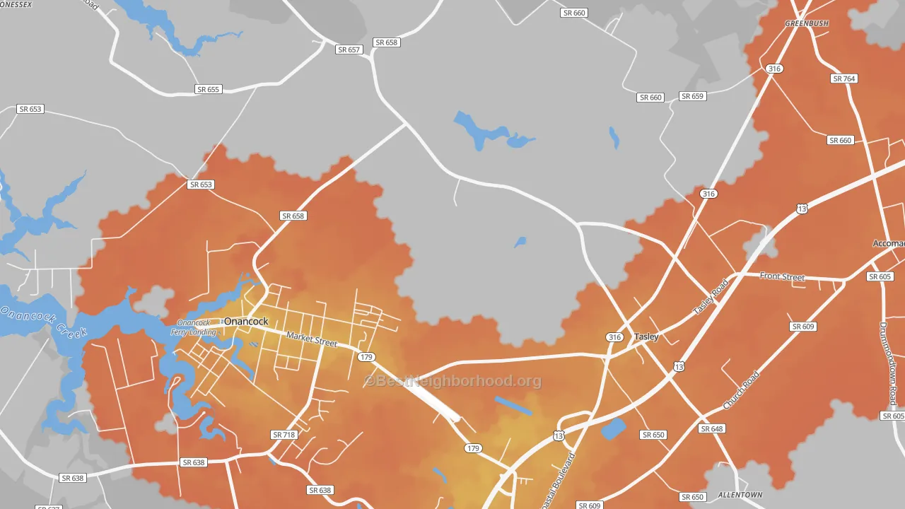 Bike Grade map of Tasley, VA