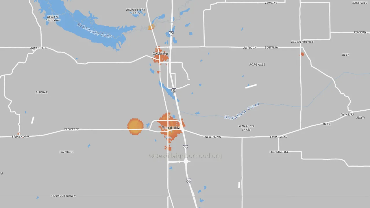 Bike Grade map of Tate County, MS