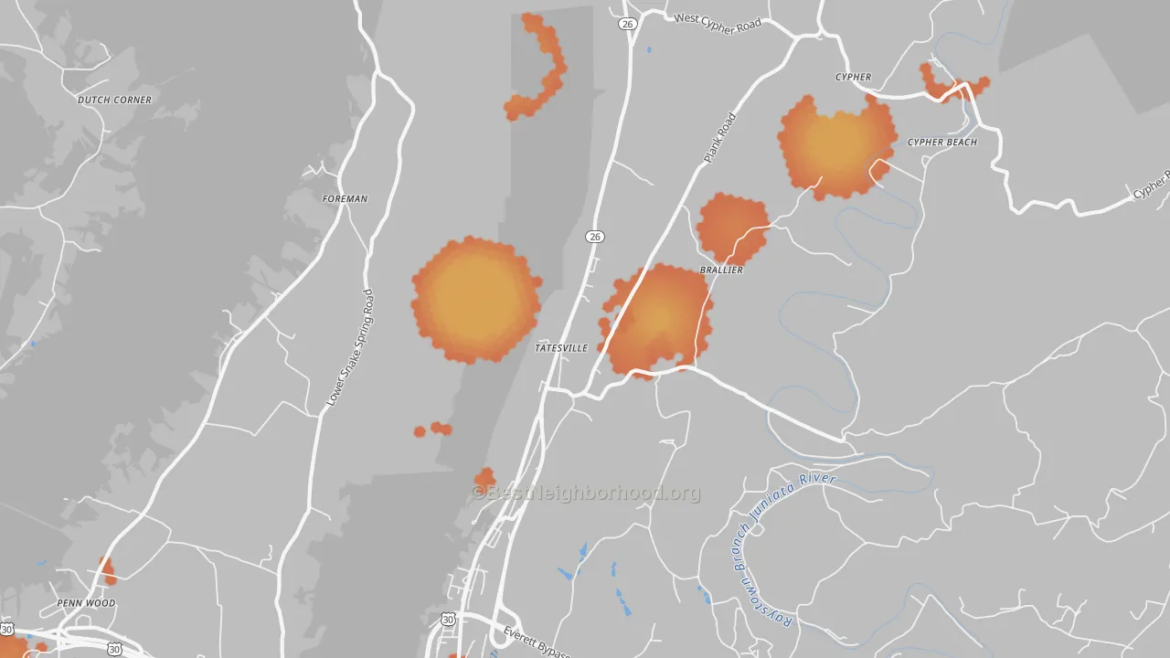 Bike Grade map of Tatesville, PA