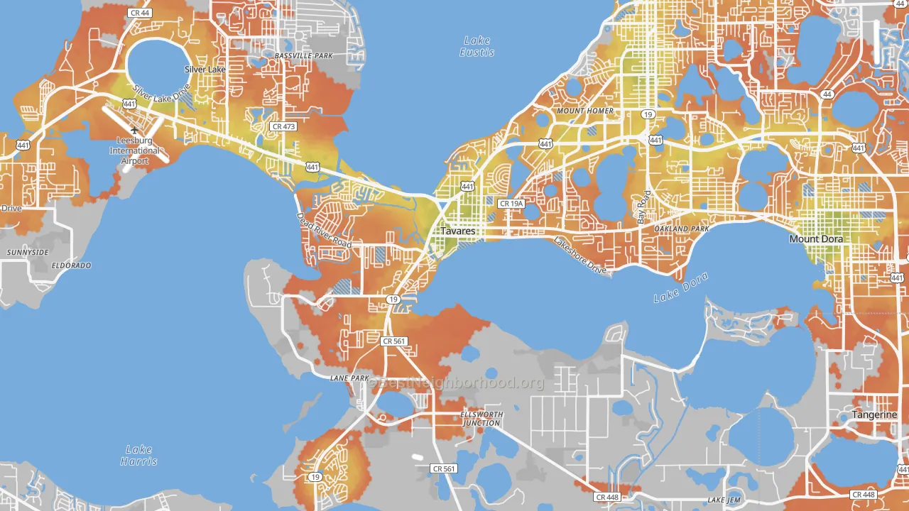Bike Grade map of Tavares, FL