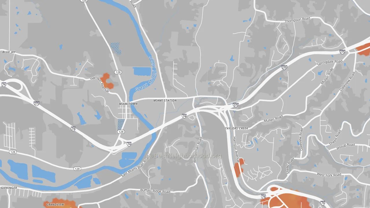 Bike Grade map of Taylor Creek, OH