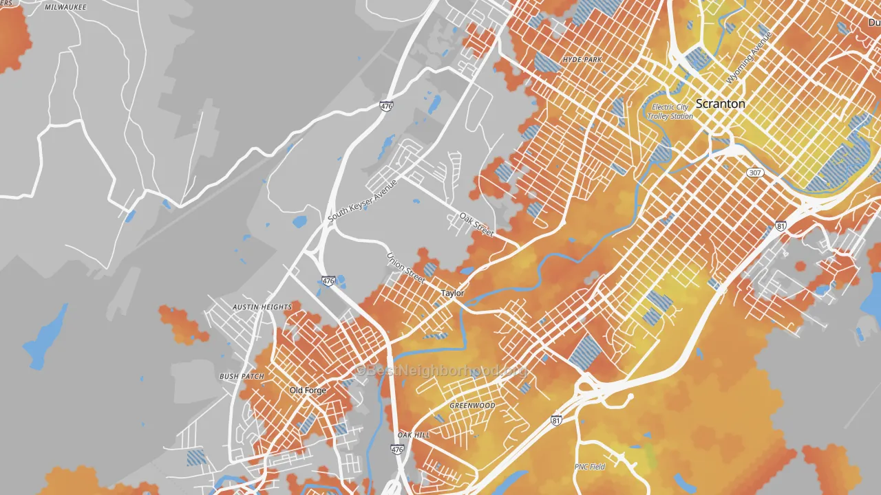 Bike Grade map of Taylor, PA