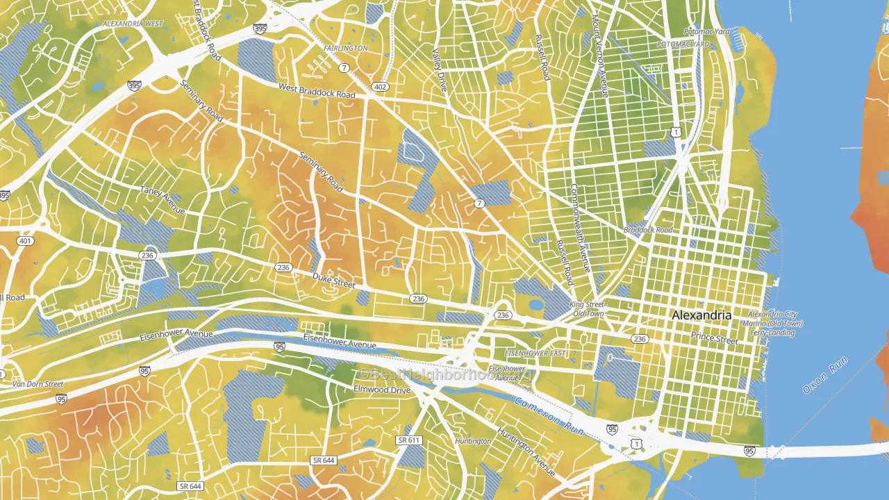 Bike Grade map of Taylor Run, Alexandria, VA