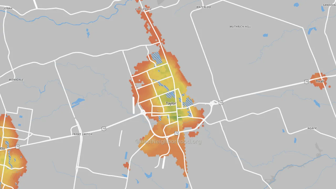 Bike Grade map of Taylor, TX