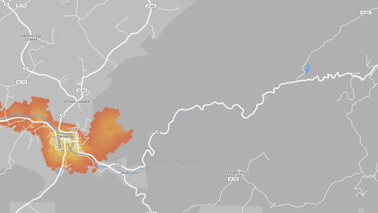 Bike Grade map of Taylors Valley, VA
