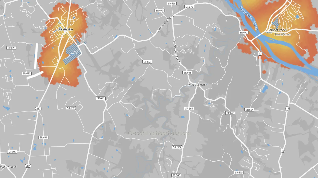 Bike Grade map of Taylorstown, VA
