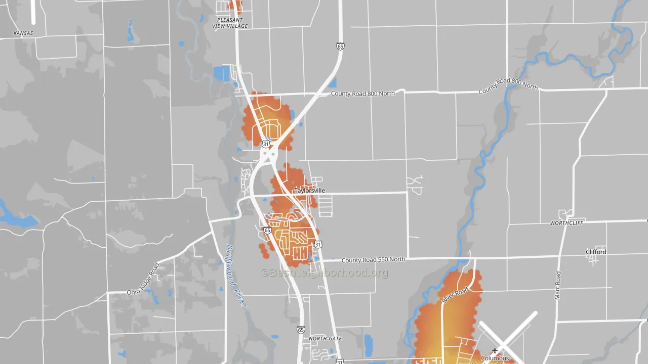 Bike Grade map of Taylorsville, IN
