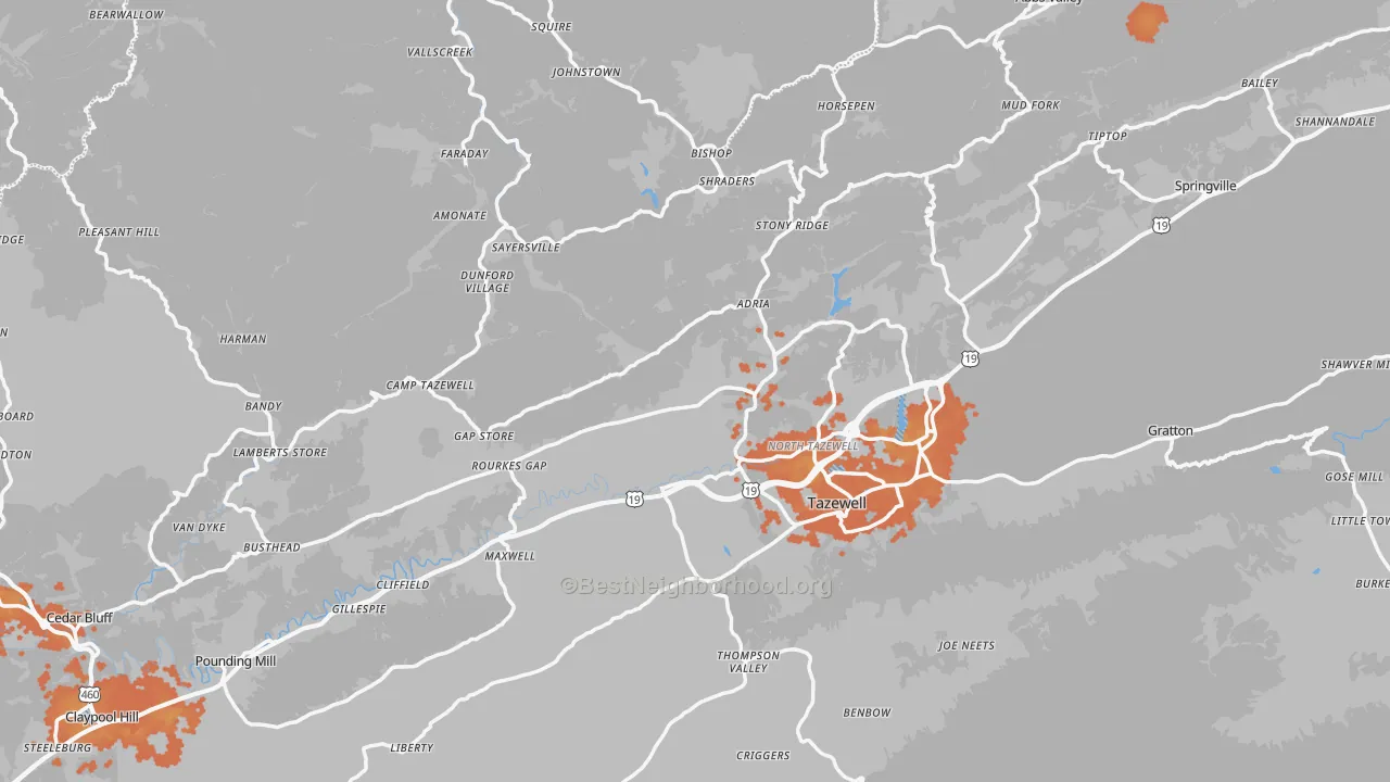 Bike Grade map of Tazewell County, VA
