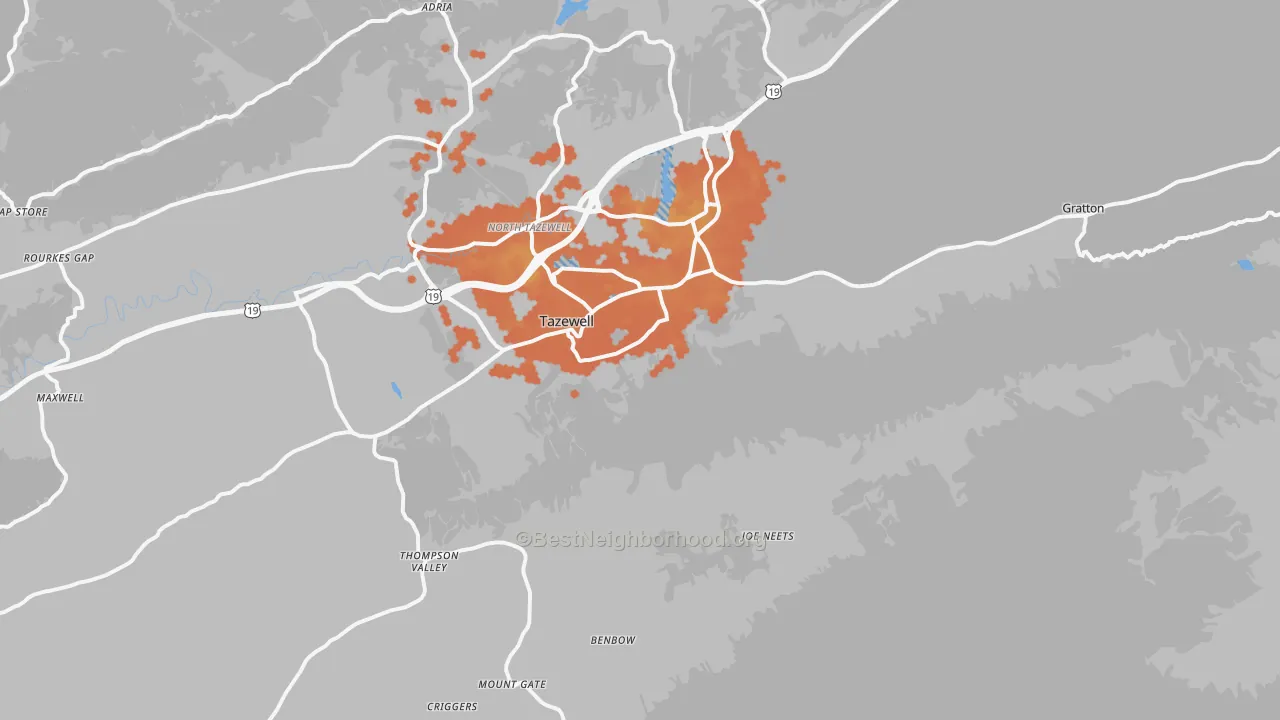 Bike Grade map of Tazewell, VA