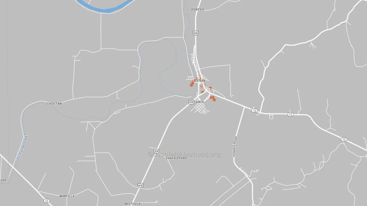 Bike Grade map of Tchula, MS