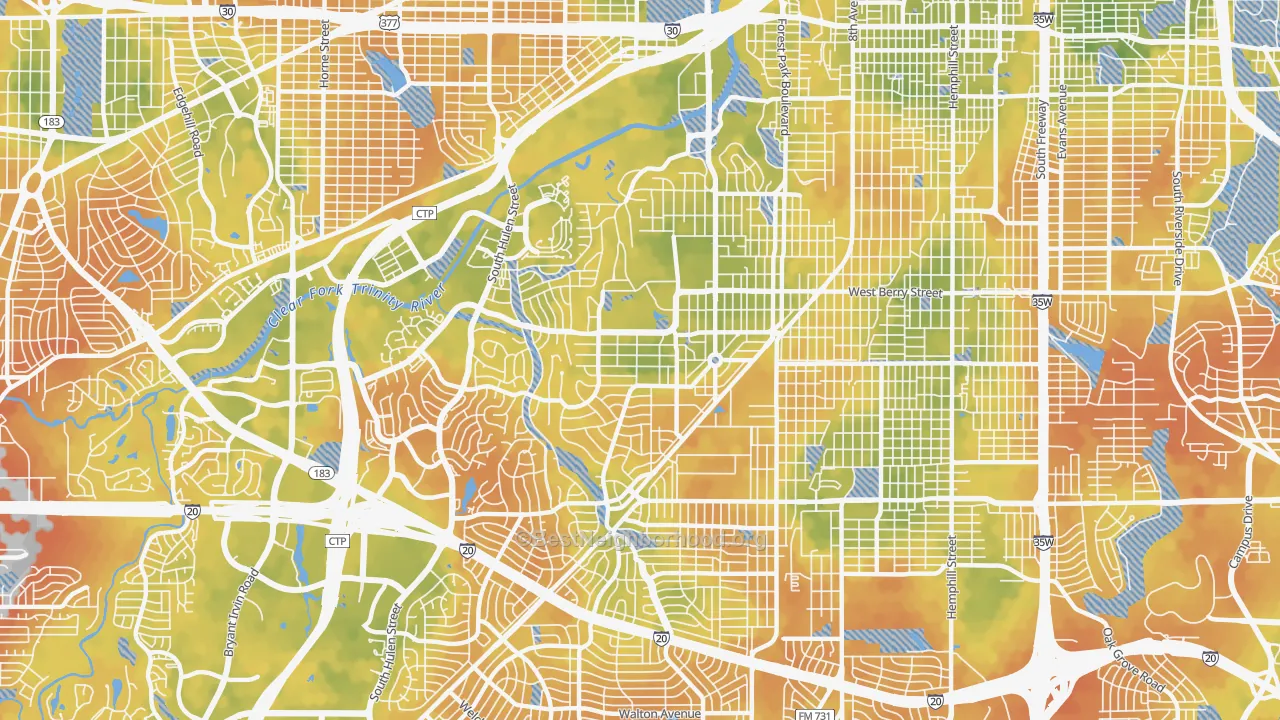 Bike Grade map of TCU-West Cliff, Fort Worth, TX