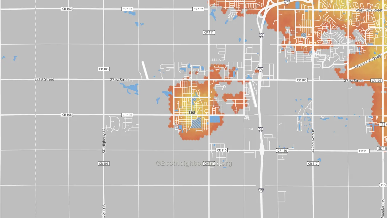 Bike Grade map of Tea, SD