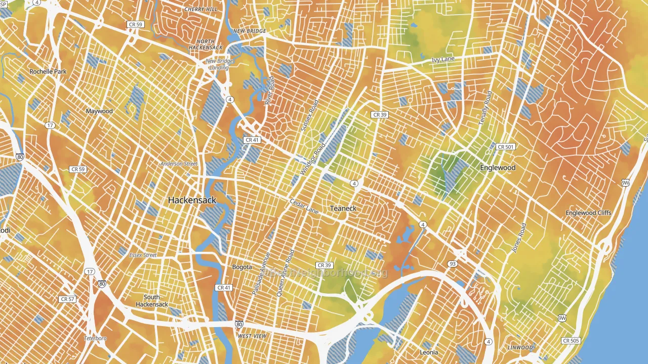 Bike Grade map of Teaneck, NJ