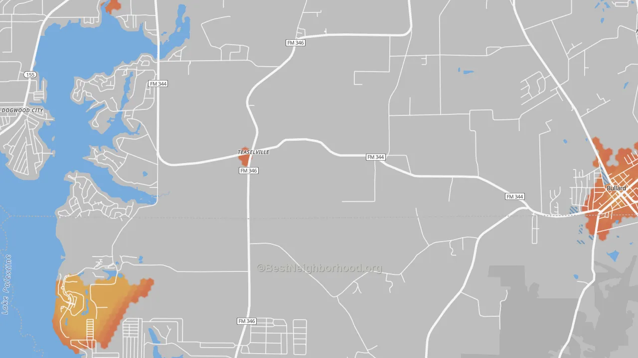 Bike Grade map of Teaselville, TX