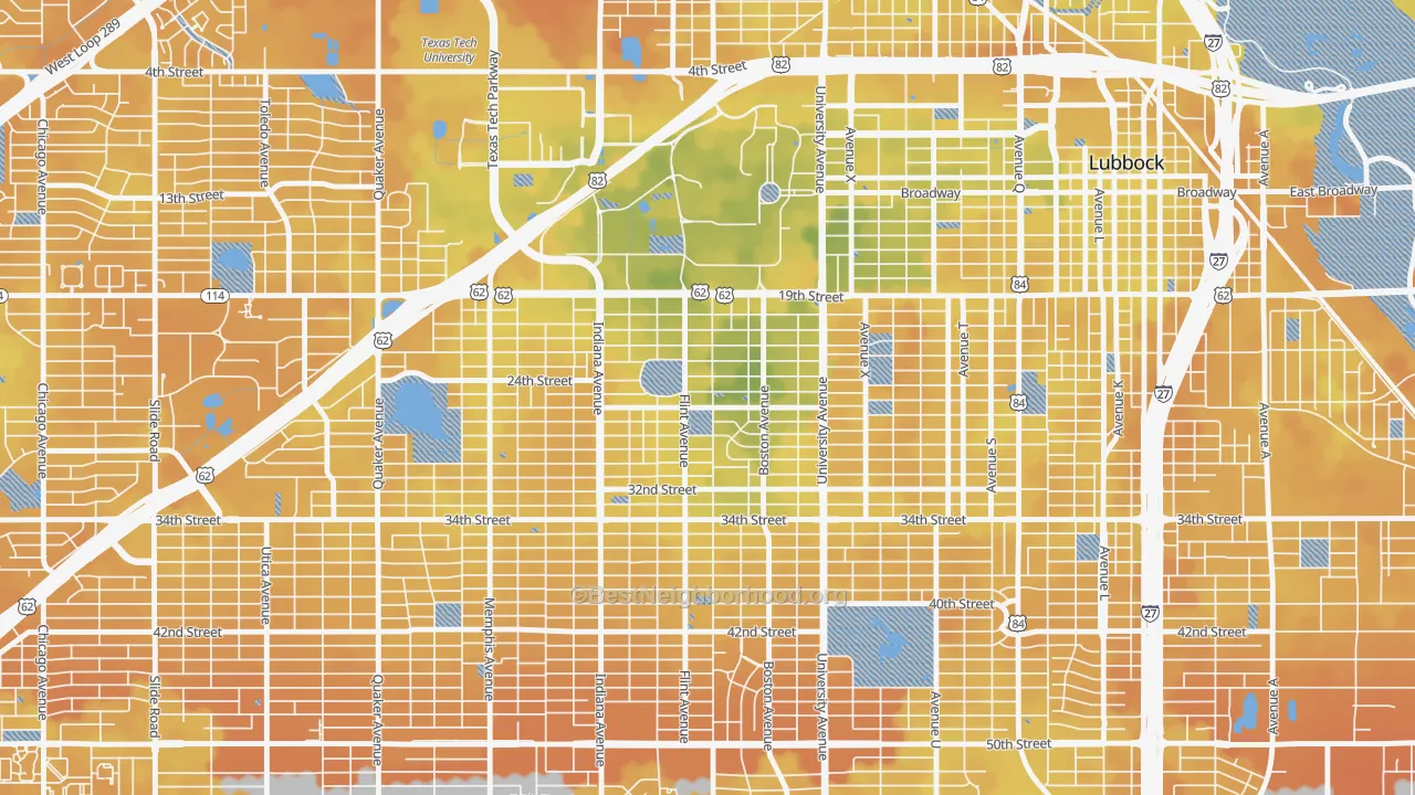 Bike Grade map of Tech Terrace-U.N.I.T., Lubbock, TX