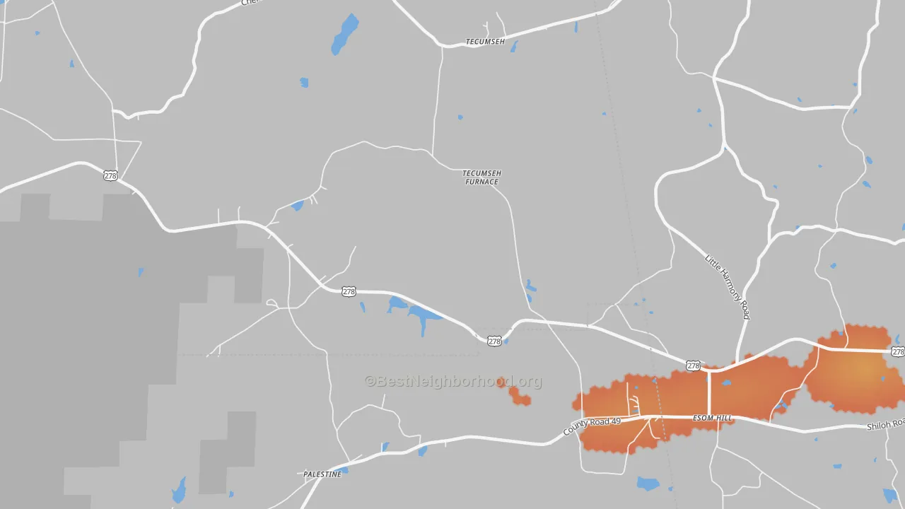 Bike Grade map of Tecumseh, AL